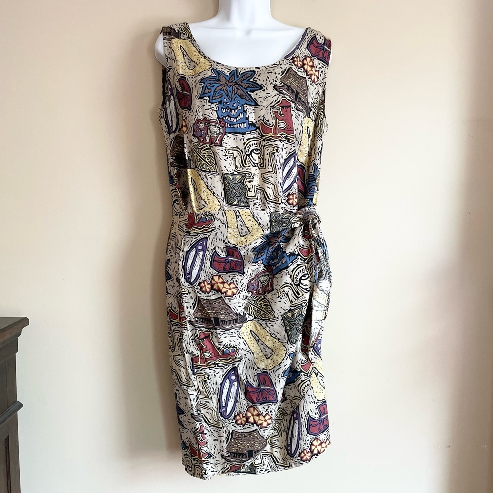 HILO HATTIE Tropical Tribal Patterned Hawaiian Wrap Sarong Dress Women's Size XL